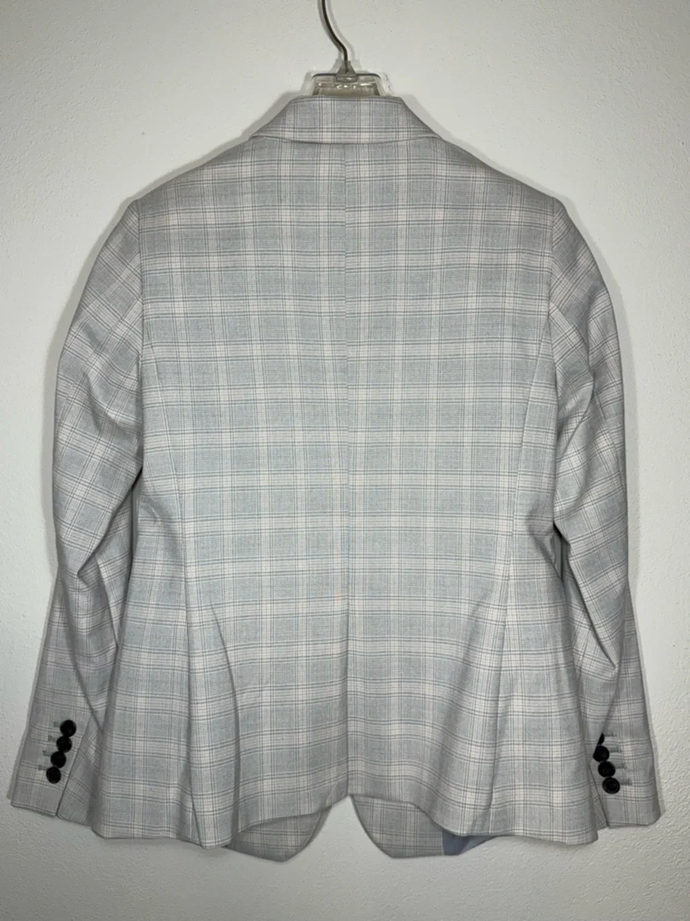 NWT Ann Taylor Factory Petite Light Grey Light Pink Plaid Blazer Size 00P - Picture 2 of 8